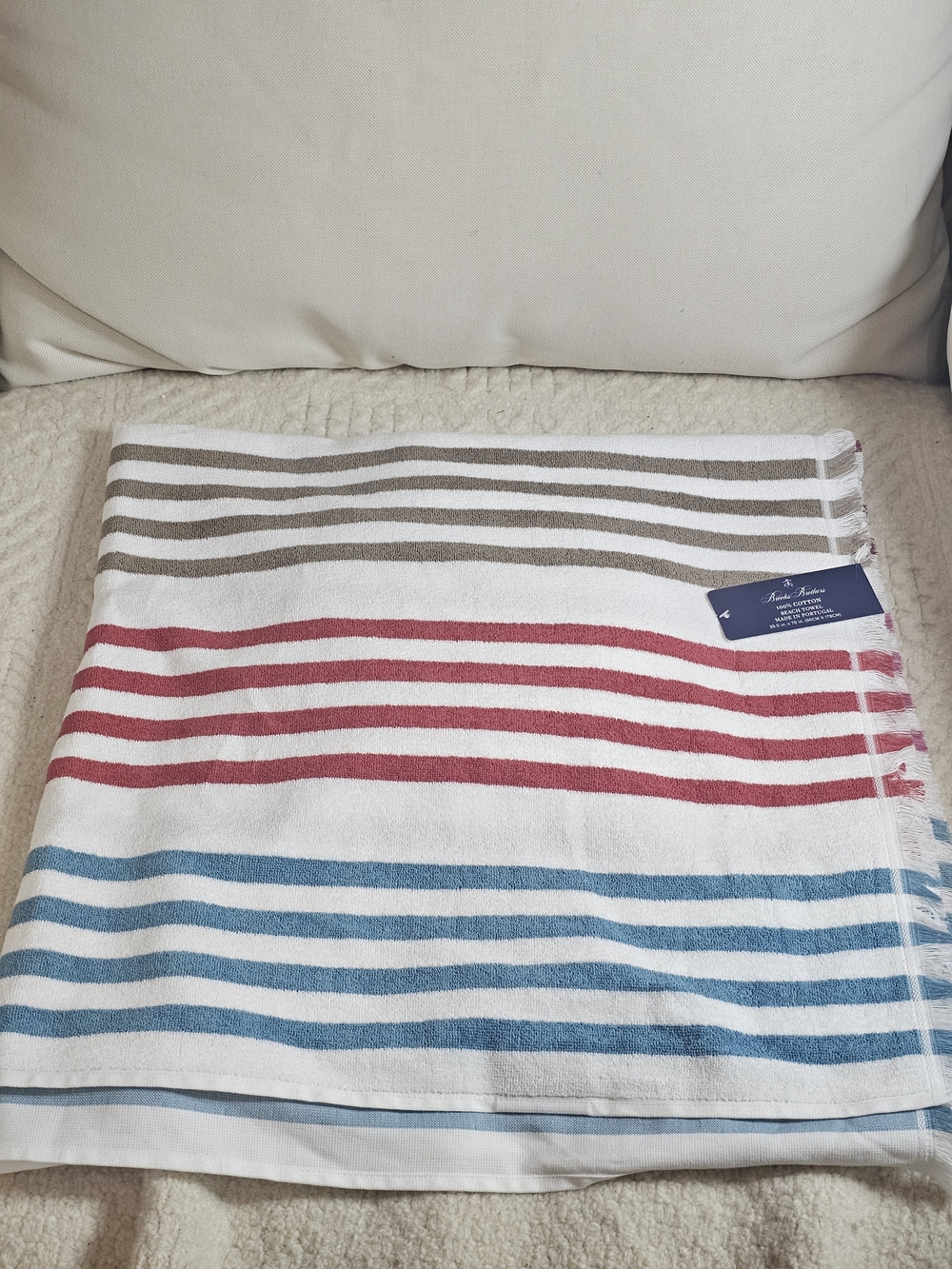 Brooks Brothers Striped Cotton Towel  in White, Red, Blue & Brown